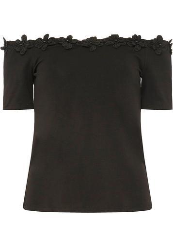Dorothy Perkins Black Floral Trim Bardot Top