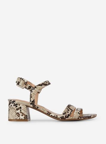 Dorothy Perkins Wide Fit Neutral 'binkie' Snake Print Heeled Sandals