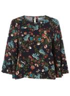 Dorothy Perkins *only Navy Floral Print Bell Sleeve Top