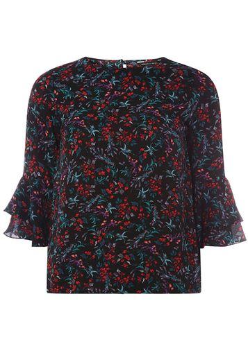 Dorothy Perkins Black Ditsy Print Ruffle Sleeve Top