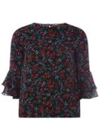 Dorothy Perkins Black Ditsy Print Ruffle Sleeve Top