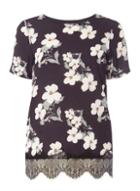 Dorothy Perkins Black Floral Woven Front T-shirt
