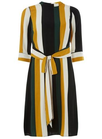 Dorothy Perkins Black Striped Tie Waist Midi Dress