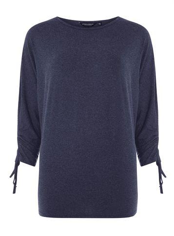 Dorothy Perkins Navy Marl Ruches Sleeve Top