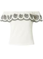 Dorothy Perkins Petite Ivory Embroidered Bardot Top