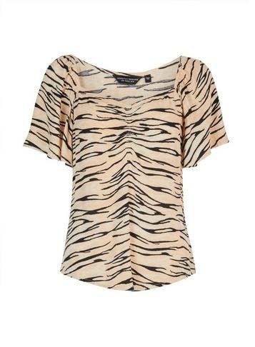 Dorothy Perkins Cream Zebra Print Ruched Front Top