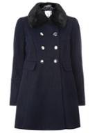 Dorothy Perkins Petite Navy Faux Fur Collar Fit And Flare Coat