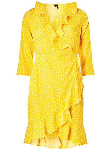 Dorothy Perkins *vero Moda Yellow Multi Spot Ruffle Wrap Dress
