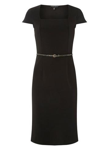 Dorothy Perkins Black Square Neck Belted Pencil Dress