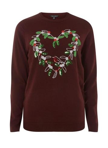 Dorothy Perkins Burgundy Sequin Wreath Jumper