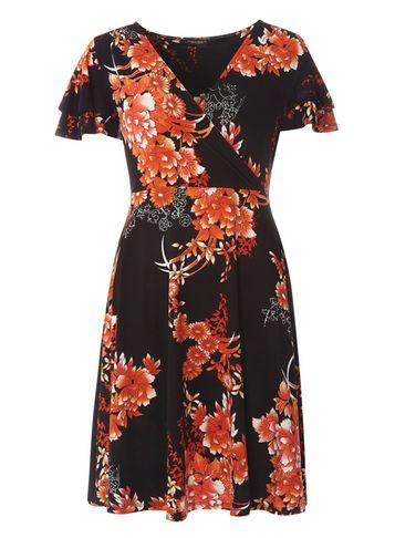 Dorothy Perkins Black Oriental Floral Wrap Dress