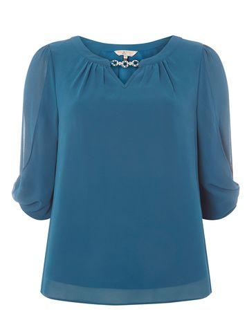 Dorothy Perkins *billie & Blossom Petite Teal Blue Trim Blouse
