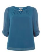 Dorothy Perkins *billie & Blossom Petite Teal Blue Trim Blouse