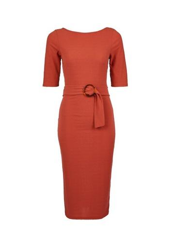 Dorothy Perkins *tall Rust Rib Belted Dress