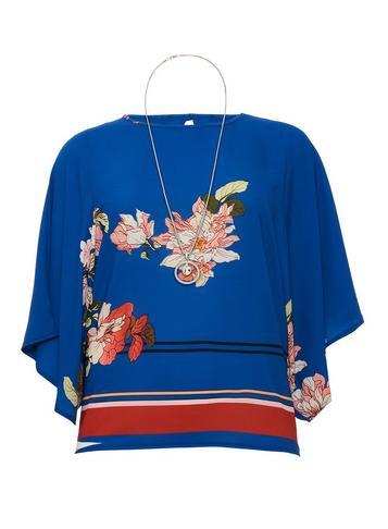 Dorothy Perkins *quiz Blue Floral Floral Print Necklace Top