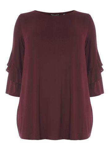 Dorothy Perkins Dp Curve Burgundy Twist Ruffle Sleeve T-shirt