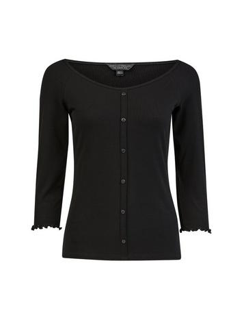 Dorothy Perkins Black Button Through Rib Top