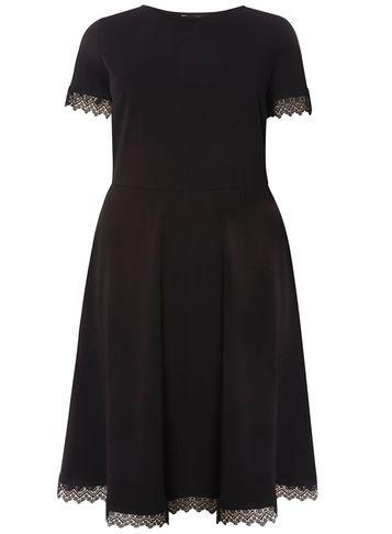 Dorothy Perkins Dp Curve Black Lace Trim Fit And Flare Dress