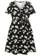 Dorothy Perkins *dp Curve Black Daisy Print Midi Wrap Dress