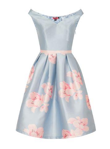 Dorothy Perkins *chi Chi London Blue Floral Print Bardot Midi Dress