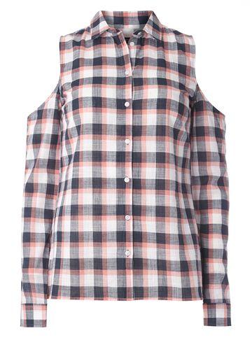 Dorothy Perkins Pink Check Cold Shoulder Shirt