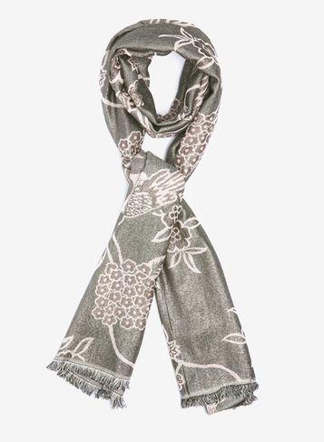 Dorothy Perkins Grey And Pink Oriental Bird Print Jacquard Scarf