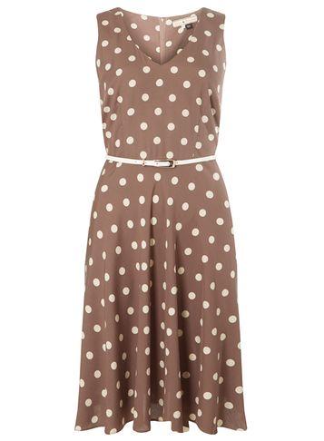 Dorothy Perkins *billie & Blossom Taupe Spot Print Hard Belt Skater Dress