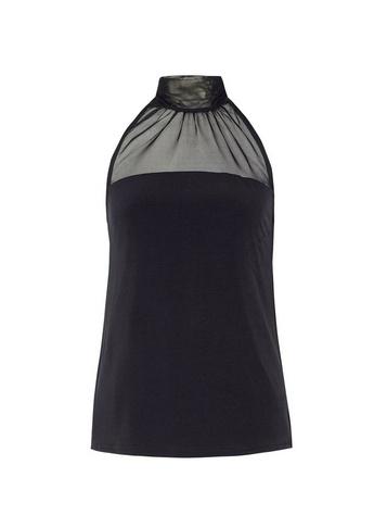 Dorothy Perkins Black Mesh Detail Halter Neck Top