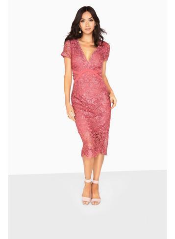 Dorothy Perkins *little Mistress Pink Lace Midi Bodycon Dress