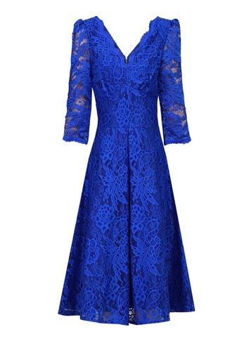 Dorothy Perkins *jolie Moi Royal Blue 3/4 Sleeve Lace Prom Dress