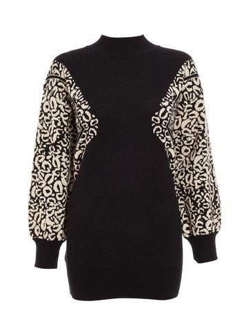 *quiz Black Leopard Print Turtle Neck Jumper