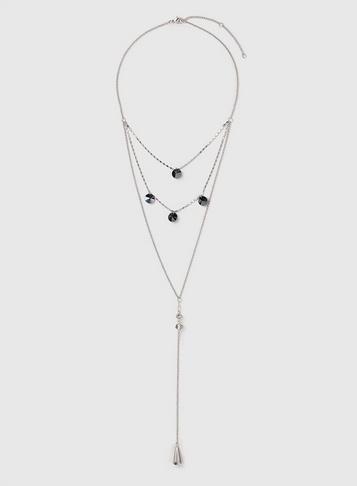 Dorothy Perkins Silver Look Three Row Bead Lariat Necklace