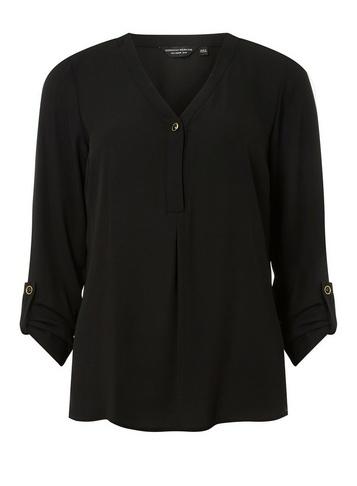 Dorothy Perkins Black Button Roll Sleeve Top
