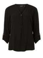Dorothy Perkins Black Button Roll Sleeve Top