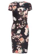Dorothy Perkins Black Floral Print Ruched Bodycon Dress