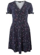 Dorothy Perkins Navy Heart Print Wrap Fit And Flare Dress