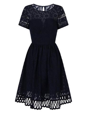 Dorothy Perkins *chi Chi London Navy Laser Cut Skater Dress