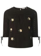 Dorothy Perkins Petite Black Embroidered Broderie Top