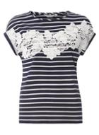 Dorothy Perkins Petite Navy And White Stripe Lace T-shirt