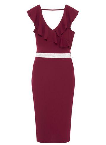 Dorothy Perkins *quiz Wine Frill Diamante Bodycon Dress