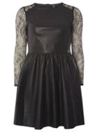 Dorothy Perkins *only Black Pu And Lace Skater Dress
