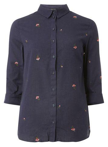 Dorothy Perkins Navy Floral Embroidered Shirt