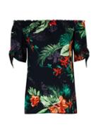 Dorothy Perkins Multi Colour Tropical Print Tie Sleeve Bardot Top