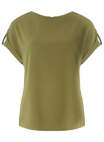 Dorothy Perkins Khaki Button Sleeve Zip T-shirt