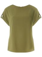 Dorothy Perkins Khaki Button Sleeve Zip T-shirt