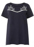 Dorothy Perkins *dp Curve Navy Embroidered Lace Top