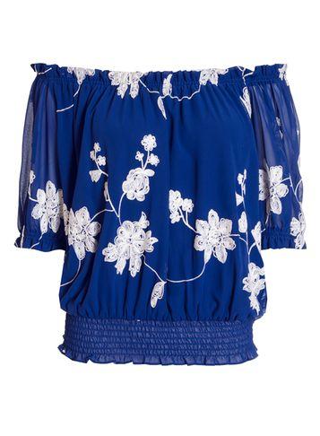 Dorothy Perkins *quiz Blue And White Floral Bardot Top