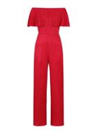 *girls On Film Red Plisse Bardot Wide Jumpsuit