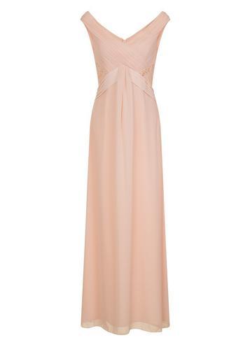 Dorothy Perkins *little Mistress Nude Chiffon Lace Maxi Dress