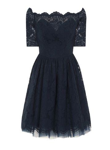 Dorothy Perkins *chi Chi London Navy Bardot Midi Dress